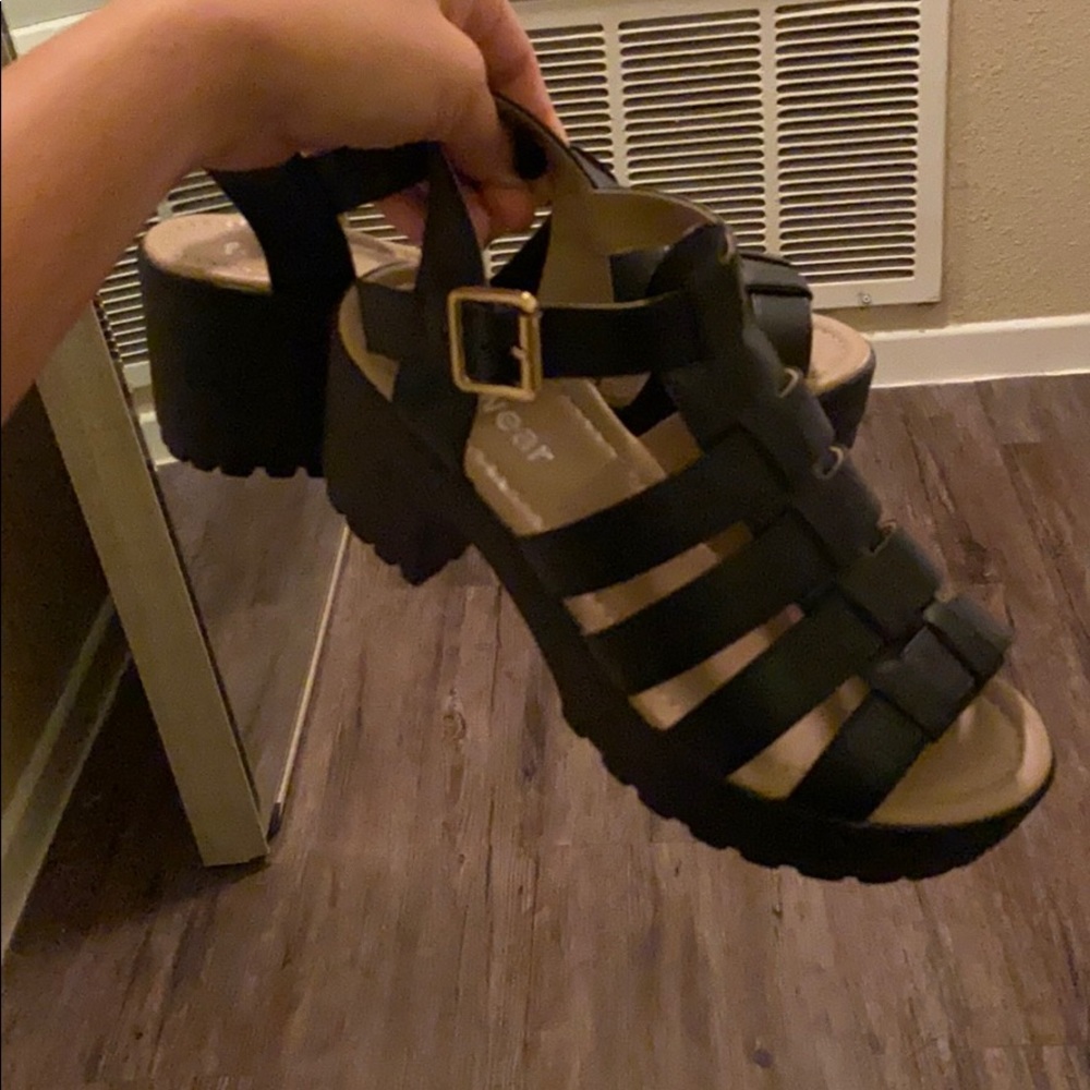 Black caged platform sandals